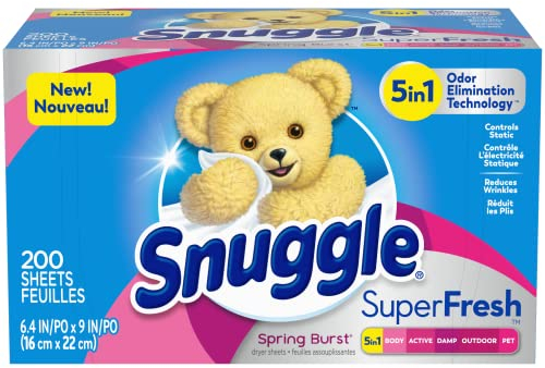 Snuggle Plus SuperFresh Fabric Softener Dryer Sheets with Static Control and Odor Eliminating Technology, Burst, White, 200 Count, Spring