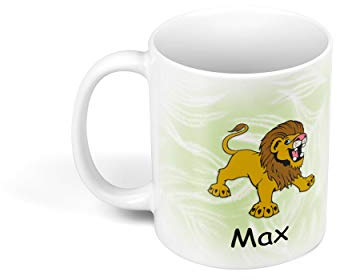 Sunnywall Personalisierte Kinder-Tasse aus Kunststoff mit Namen Riesige Auswahl an Motiven bruchsicher (Löwe Tiger 11)