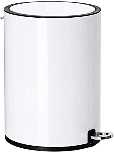 FurnitureXtra™ Modern Style Powder Coated Soft Close Pedal Bin, Plastic Inner bucket, ABS lid (White, 6L)