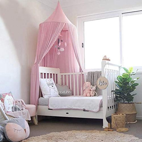Goklmn Dosel de cama infantil con cúpula redonda, cortinas hemisféricas de gasa, mosquiteras para bebés, cortinas de cama de princesa y príncipe, tienda de campaña para niños, color rosa
