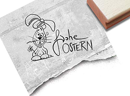 Stempel Osterstempel Frohe Ostern mit Osterhase - Textstempel Osterfest Karten Geschenkanhänger Basteln Osterdeko Tischdeko Scrapbook - zAcheR-fineT