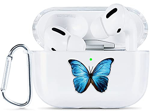 AKABEILA Cover per AirPods Pro 2019 Custodia Trasparente con Moschettone Silicone Morbido Protettiva Cover per AirPods Pro 1 Generation Case Motivo Carino LED Frontale Visibile
