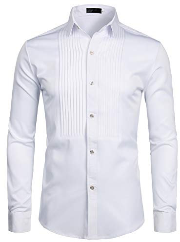 PARKLEES Chemise de smoking à manches longues pour homme Coupe ajustée, blanc, S