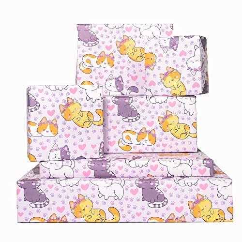 Central 23 - Geburtstagsverpackungspapier - Lila Geschenkverpackungsblätter - Katzen und Herzen - 6 Geschenkverpackungsblätter für Frauen Mädchen Weibliche Teenager-Kinder