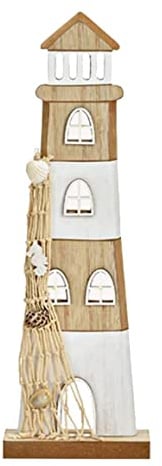 itsisa Deko Leuchtturm aus Holz mit Jute und Muscheln H: 30cm, Maritim im Shabby Look - Maritime Dekoration, Küste