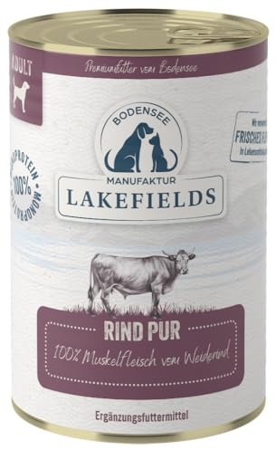 Lakefields Premium Hundefutter Nass | Rind pur 100% | 400g | Reines Muskelfleisch | Rindfleisch aus artgerechter Weidehaltung | Getreidefreies Nassfutter für Hunde | Regional & Naturbelassen