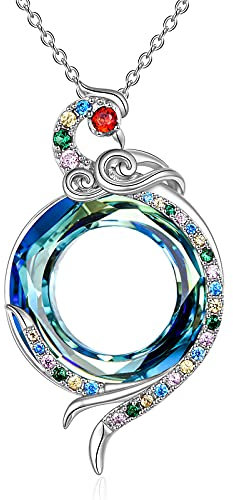 YFN Phönix Halskette Sterling Silber Phoenix Blau Kristall Anhänger Schmuck Geschenke für Mutter-Tochter-Paar Frauen Mädchen