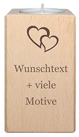 Teelichthalter aus Holz mit Motiv und Gravur - Kerzenständer, Kerzenhalter, Deko, Tischdeko Wohnzimmer, individuelle Geschenkidee, inklusive Teelicht - Kerzen