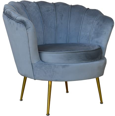 Sessel aus Samtstoff mit Metallbeinen in Goldfarbe, muschelförmige Rückenlehne mit modernem Design Fiore (Grau)