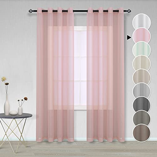 Lot de 2 Rideau Voilage Rose Blush 140x245 cm à Oeillet Semi Transparent en Effet Lin Décorations d'intérieur de Fenêtre de Salon Moderne Chambre Cuisine Balcon Baie Vitrée Léger Romantique