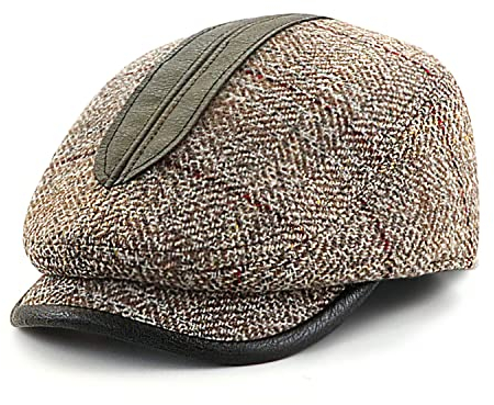 Ueihter Herren Tweed Schiebermütze Newsboy Cap Gatsby Ivy Golf Jagd Mütze 56-58 cm (Kaffee)