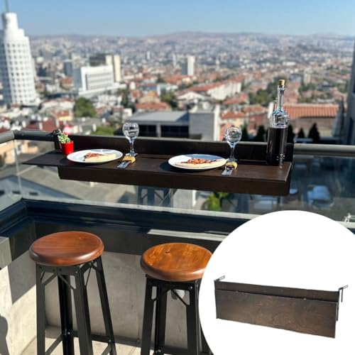 Mesa Bar de Plegable Balcon, Mesa Pared Terraza Exterior, Mesa para Barandillas, Mesa Plegable al Aire Libre para Patio, Mesa Plegables de Balcon (Nogal, 80 cm Largo x 30 cm Ancho)