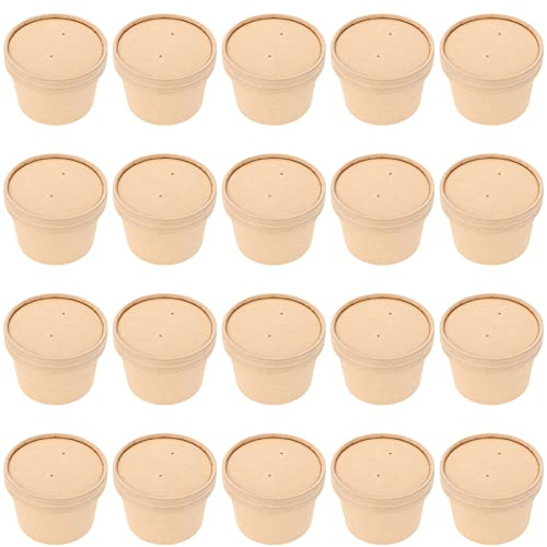 Yalych 20Pcs Takeaway Packing Cup Kraft Paper Soup Portable Rice Salad Containers Jello Shooter Shots Cups for Food Storage Shop tableware (Color : Kraft paper, Size : 9X9X6CM)