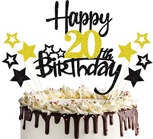 palasasa 20 Geburtstag Tortendeko Happy 20 Birthday Cake Topper 20. Tortendeko 20th Kuchen Topper Glitzer Kuchendeko 20 Jahre Cupcake Toppers für Mädchen Junge 20 Geburtstag Party Dekoration