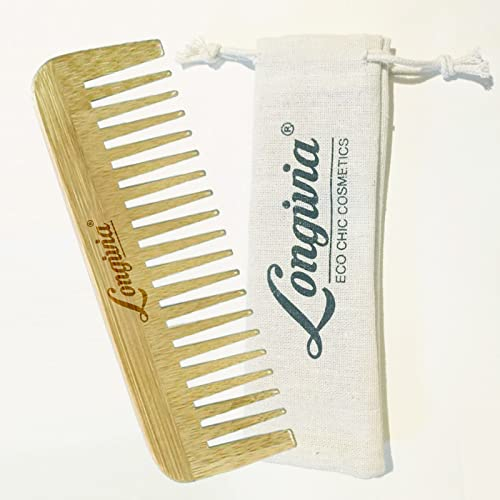 Longivia® Peine Madera Puas Anchas en Bambu 100% Natural Peine Pelo Rizado Antiestatico Texturizador Escarpidor - Peine Dientes Anchos Para Rizos Anti Frizz de Hombre y Mujer