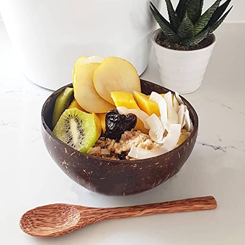 Wilitto Juego de 2/4 cuencos de concha de coco natural, cuencos de Buda reutilizables, cuencos de batidos con cucharas, cuenco de coco de madera, recipiente de alimentos duros para ensalada de frutos