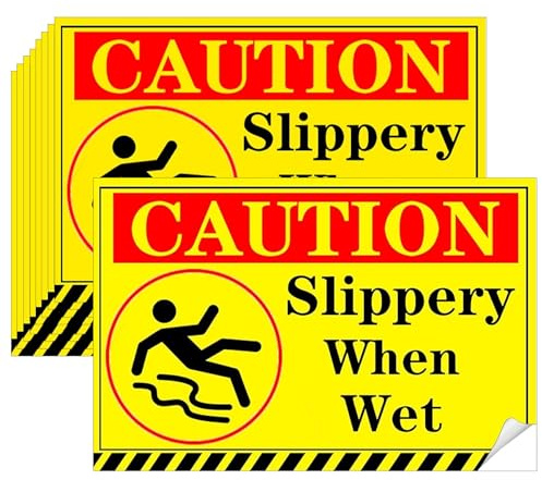 Schild mit Aufschrift Caution Floor Slippery When Wet, 12,7 x 20,3 cm, Vinyl, rutschiger Boden, Warnaufkleber für nasse Böden, Schilder mit Aufschrift Be Careful Watch Your Step, 5 Stück