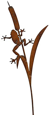 Manufaktur Lichtbogen Gartenstecker Rost Frosch im Schilf 101 cm hoch