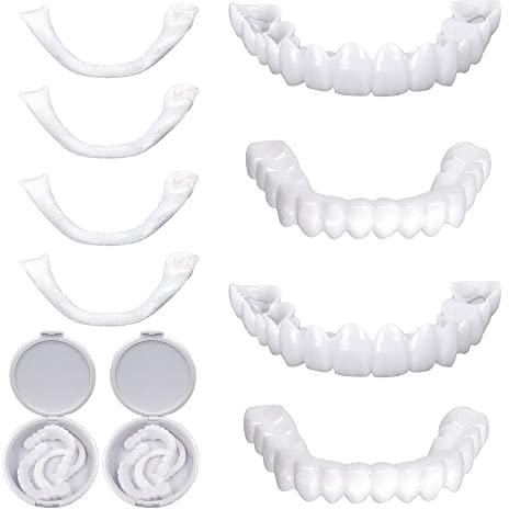 CJBIN 2 Paar Veneers Zähne Set Oben und Unten, Aufhellung Zahnersatz Zähne zum Aufstecken, Sofortige Furniere Zähne für Männer Frauen Schlechte Zahnaufhellung Alternative