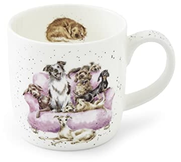 Wrendale Designs Dogs Movie Night Bone China Mug by Royal Worcester, White
