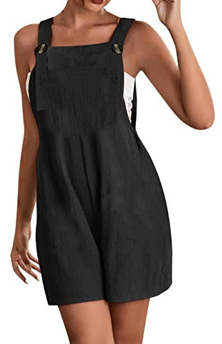 Rrunsv Salopette da donna, estive, oversize, da donna, estive, in cotone, in lino, con tutina, Nero , XL