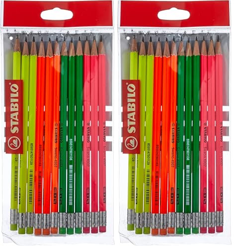 STABILO - Bleistift mit Radierer - Swano 4907 - neonfarbener Schaft - 24er Pack - Härtegrad HB