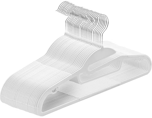 ABHENG Kleiderbügel Kunststoff, 30er-Pack Rutschfester Bügel mit U-förmiger Öffnung, Nass und Trocken, Platzsparender Kleiderbügel mit Krawattenhalter und 360° drehbarer Haken, Weiß + Silber, APY0430W
