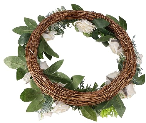 Weißer Rosen Sukkulenten Kranz als Türhänger für Frühling und Hochzeit