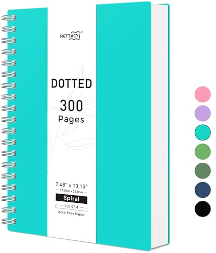 RETTACY Thick Spiral Notebook College Dotted 300 Pages - B5 Large College Dotted Notebook with 7.3X 10, PVC Hardcover, 100 GSM Thick Paper, School Supplies Spiral Notebook for Students, Office