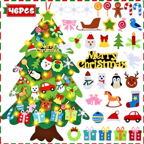 HmiL-U Felt Christmas Trees, Kids DIY Christmas Trees with 46pcs Detachable Ornaments,Christmas & New Year Door Wall Hanging Decorations,2023 New Christmas Tree Set for Kids