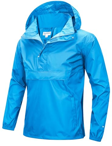 33,000ft Herren Regenjacke Leichter Wasserdichter Packbarer Pullover mit Kapuze und Reflektor für Fahrrad Wandern Outdoor, Hellblau L