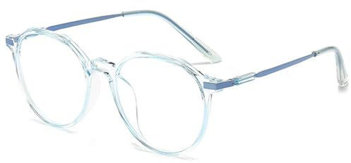 VEVESMUNDO Anti Blaulicht Brillen Damen Herren Metall Groß Rund Blaulichtfilter Nerdbrille Dekobrille Ohne Stärke (1 Stück Transparent Blau, 0)