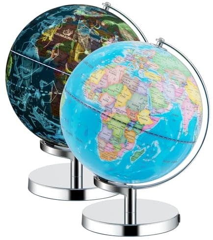 LIFEZEAL 23,5 cm Globus mit Beleuchtung, Weltkugel Drehbar, Schülerglobus mit Metallfuß, Leuchtglobus im Moderner Stil, für Klassenzimmer, Wohnzimmer, Büro