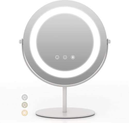 RELAX4LIFE Kosmetikspiegel LED Beleuchtung, 3 Dimmbare Helligkeit, Smart-Touch, φ25 cm Makeup Schminkspiegel, Tischspiegel Stehend 360° Schwenkbar, für Zuhause, Reise