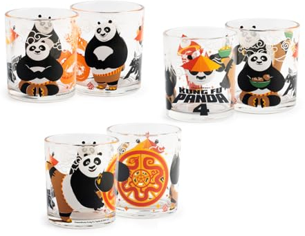 HOME Kung Fu Panda Set 3 Bicchieri in Vetro, 25cl