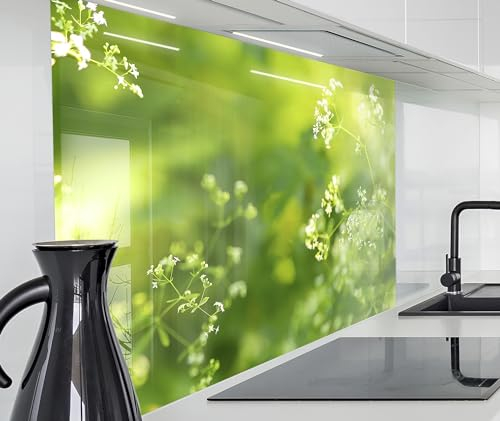timalo Spritzschutz Wand für Herd, Küche Küchenrückwand Glasoptik | Acryl Glas 2mm | Glasrückwand Acrylglas Wandpaneele Rückwandschutz Platte | 60x40cm Grüne Kräuter Natur