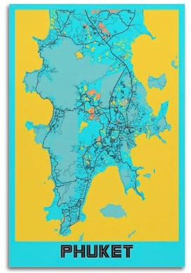NSNAL Retro-Karten-Poster, Asien, Thailand, Phuket, Poster, dekorative Malerei, Leinwand, Wandposter und Kunstdruck, moderne Familienschlafzimmer-Dekoration, Poster, 30 x 45 cm