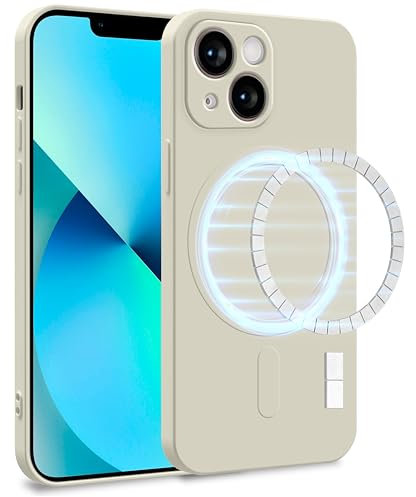 MyGadget Coque Silicone [ Compatible avec MagSafe ] Compatible avec Apple iPhone 13 Mini - Case TPU Souple & Soft avec Doublure Microfibre - Cover Protection Blanc Cassé