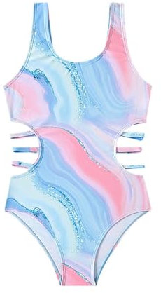 Costume da Bagno Intero da Ragazza Costumi da Mare Bambina Estate Svuotare Tankini Costumi da Bagno Estate Spiaggia Sport Swimwear Ragazze 5-14 Anni (Blue, 7-8 Years)