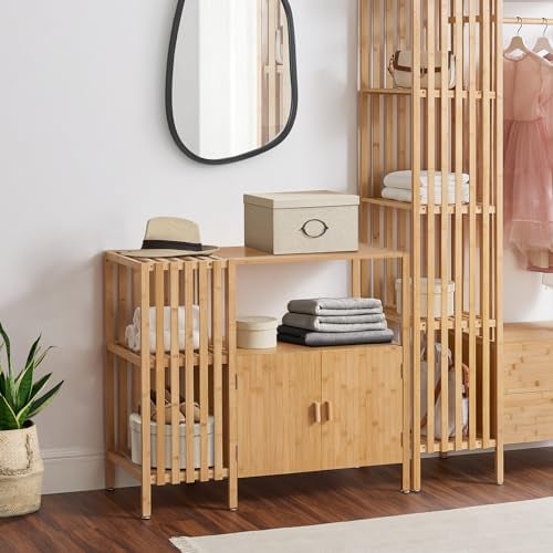 [en.casa] Beistellschrank Varanger Sideboard mit 2 Türen Badschrank Waschbeckenunterschrank Bambusschrank für Wohnzimmer Badezimmer 93,5x40x80cm