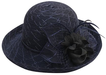 Damen-Zylinderhut mit gerolltem, modischer Modehut, Sonnenschutz, Beckenhut, Sonnenhut, Fischerhut Festival Outfit Damen Sommerhut Sonnenhüte Mützen Damen Damenhut Elegant (Navy, One Size)