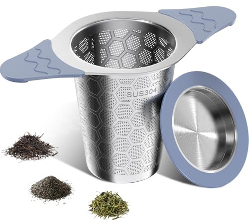 CTIANWXY Tea Infuser for Loose Leaf Tea,18/8 Stainless Steel Tea Infuser with Heat Proof Silicone Handles,Extra Fine Mesh Tea Strainers Filter Fine Tea Leaves Effectively,Fits TeaPots/Mugs