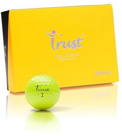 Trust Golfbälle Aurora - Auffällige Golfbälle, Weit und Gerade Fliegend, hohe Flugstabilität und Stoppkraft, Kristall-Urethan, Tour-Qualität, 3-Piece Dynamischer Kern, 12 Bälle, Aurora-Gelb