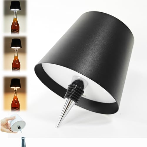 Abat-jour sans fil pour bouteille de vin - 3 couleurs à intensité variable - Lampe de table rechargeable sans fil - Contrôle tactile - Lumières de bouteille de vin portables intégrées pour salon,