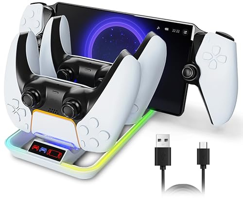 JDGPOKOO Charging Dock Station for PlayStation Portal, 3 in 1 Charging Stand for PS Portal Remote Player with RGB Light, Charger Dock for PS5 Portal and PS5 Controller & DualSense Edge Controller