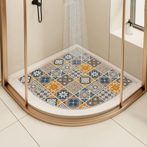 Tapis de douche d'angle jaune pour baignoire en quart de cercle, anti-moisissure, antidérapant, 60 x 60 cm