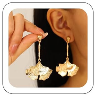 Wendalern Vintage Ginkgo Blatt Ohrringe Lange Blatt Baumeln Ohrringe Boho Blume Blütenblatt Tropfen Ohrringe Gold Geometrische Erklärung Ohrring Schmuck Für Frauen