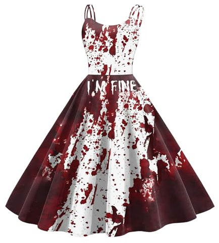 Adventskalender 2024 Beauty, Halloween Kostüm Damen Gruselig Blutige Kostüm Brautkleid Ärmellos Halloween Kleid Fur Damen Elegant Aufdruck Horror Zombie Braut Faschingskostüme