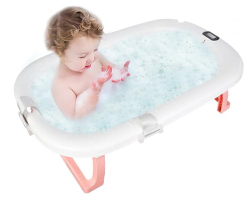 Baignoire Pliable Bébé avec Thermometre Digital,Baignoire Bebe avec Tapis de Bain Baignoire de voyage portable pour bébés et enfants de 0 à 36 mois Newborn Essentials-80 * 50 * 23-rose