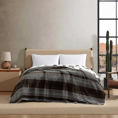 Wrangler - Twin Size Blanket, Super Soft & Reversible Plush Fleece Bedding, Throw Blanket for Couch or Bed (Nash Stripe Brown)